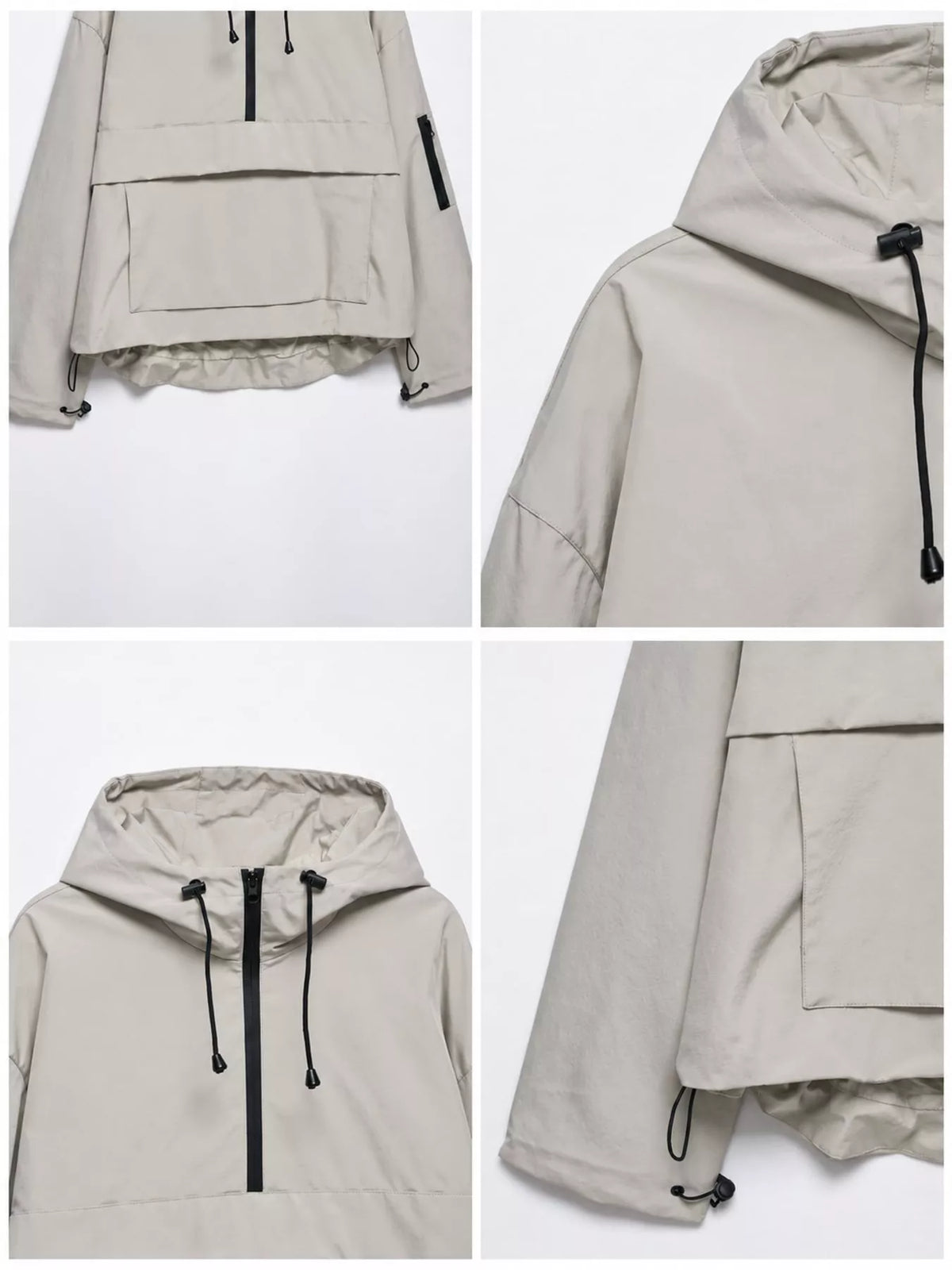 Half-Zip Hooded Anorak Jacket — garment construction details