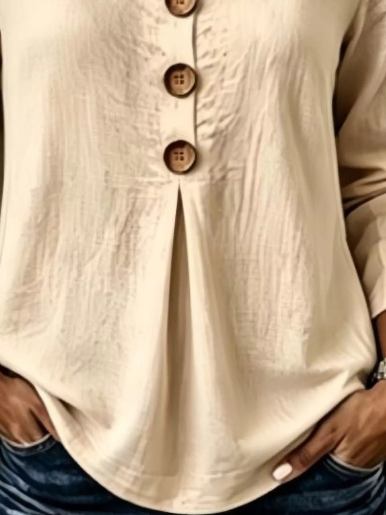 Trendsi Full Size Button Detail Long Sleeve Blouse Plus Size -