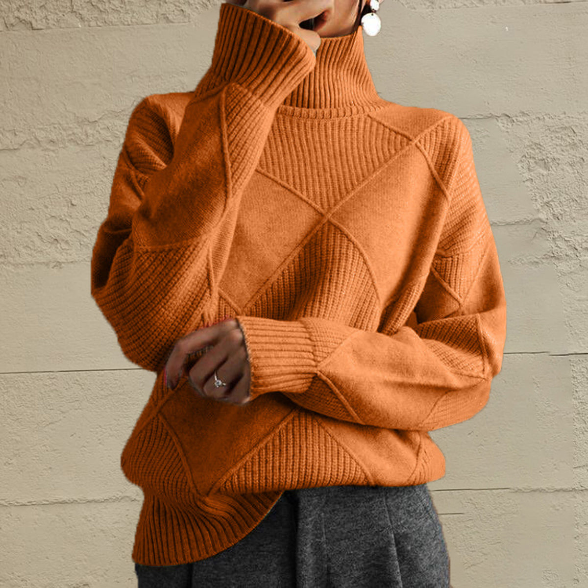 Trendsi Geometric Turtleneck Long Sleeve Sweater -