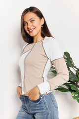 Trendsi Double Take Color Block Exposed Seam Top - Shirts