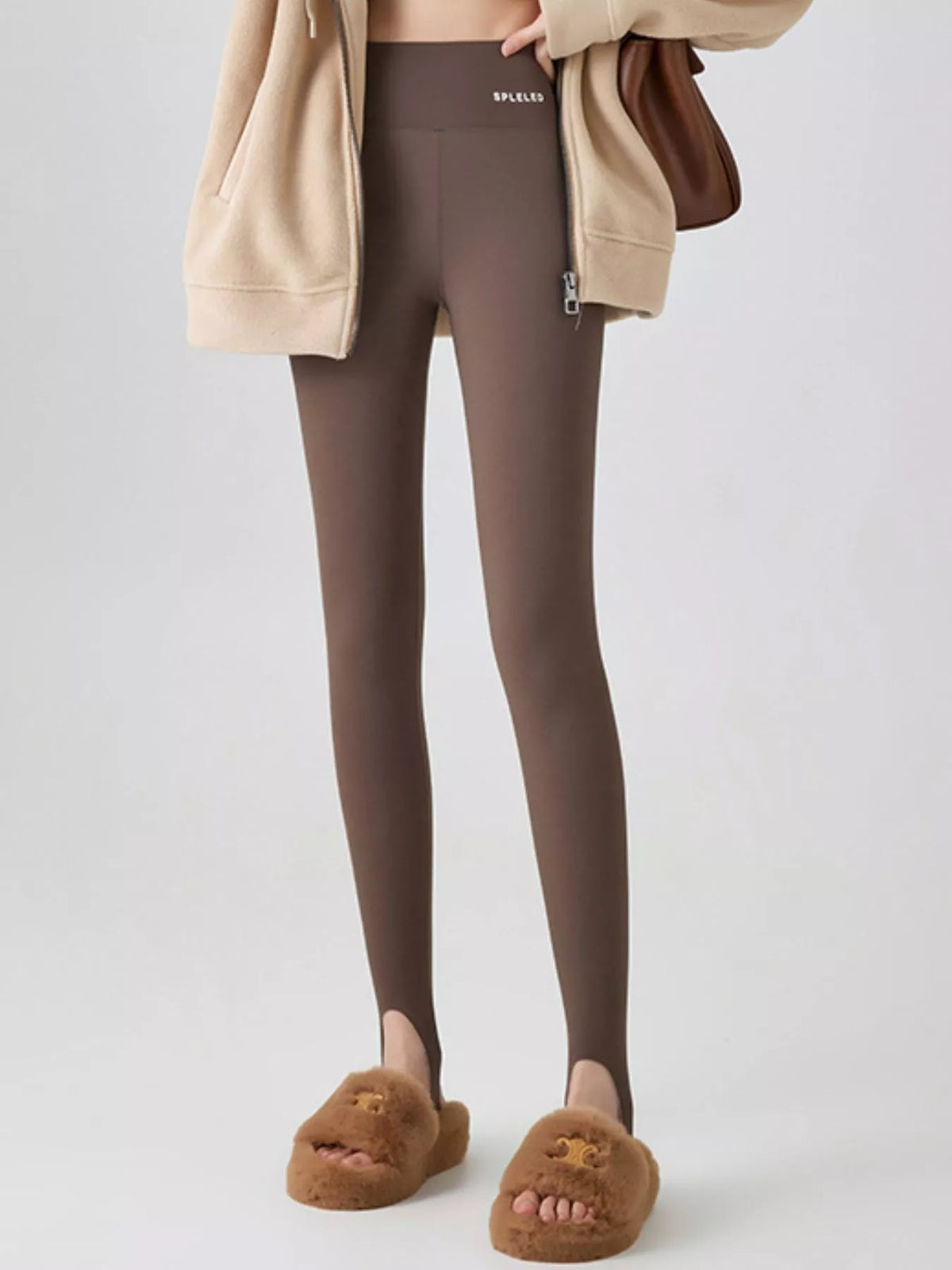 Dark Coffee - Fleece-lined Stirrup high-waisted fleece-lined stirrup leggings