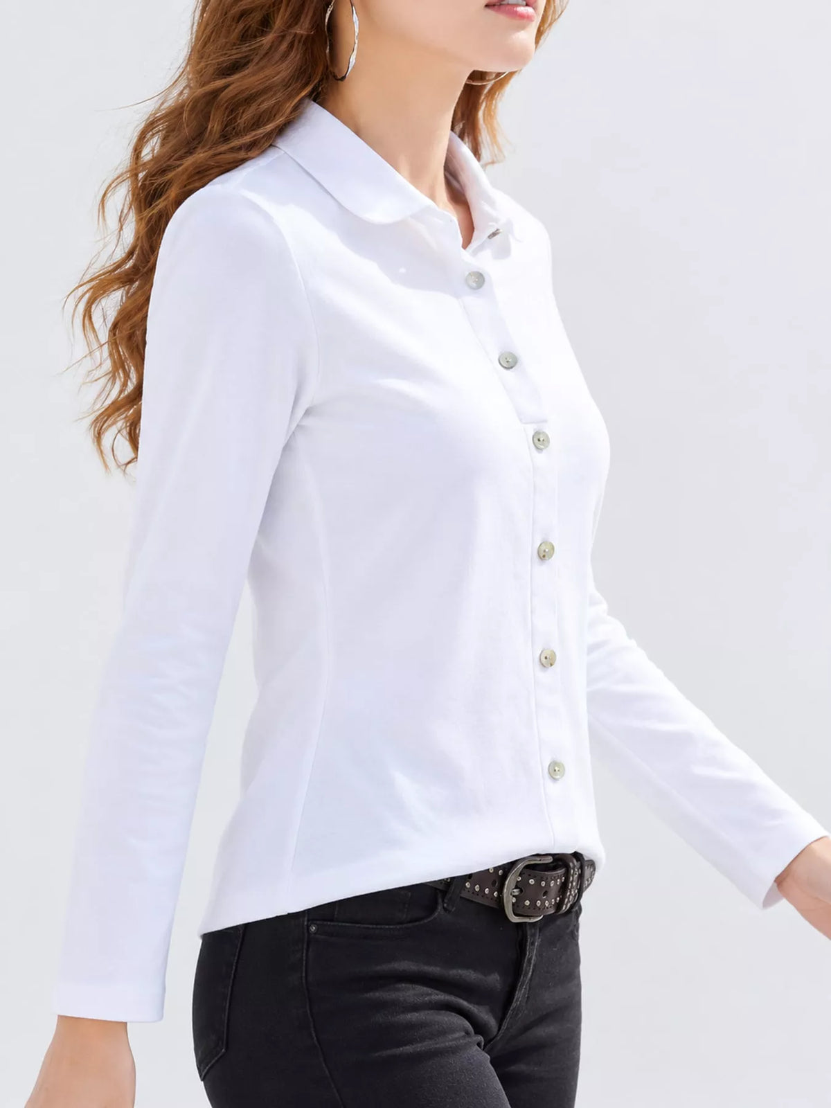 White button-down shirt, side view