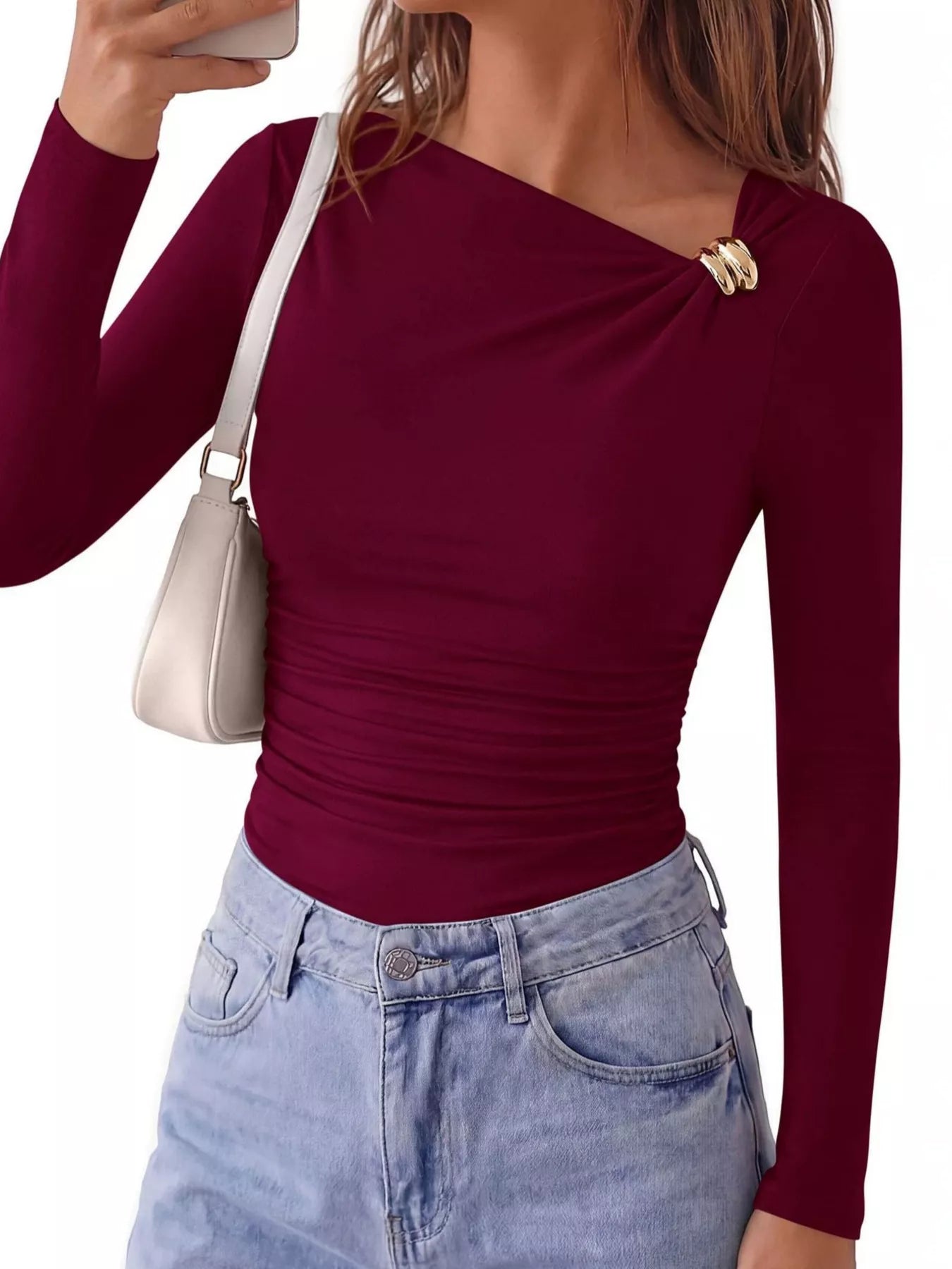 Trendsi Metal Detail Long Sleeve T-Shirt -