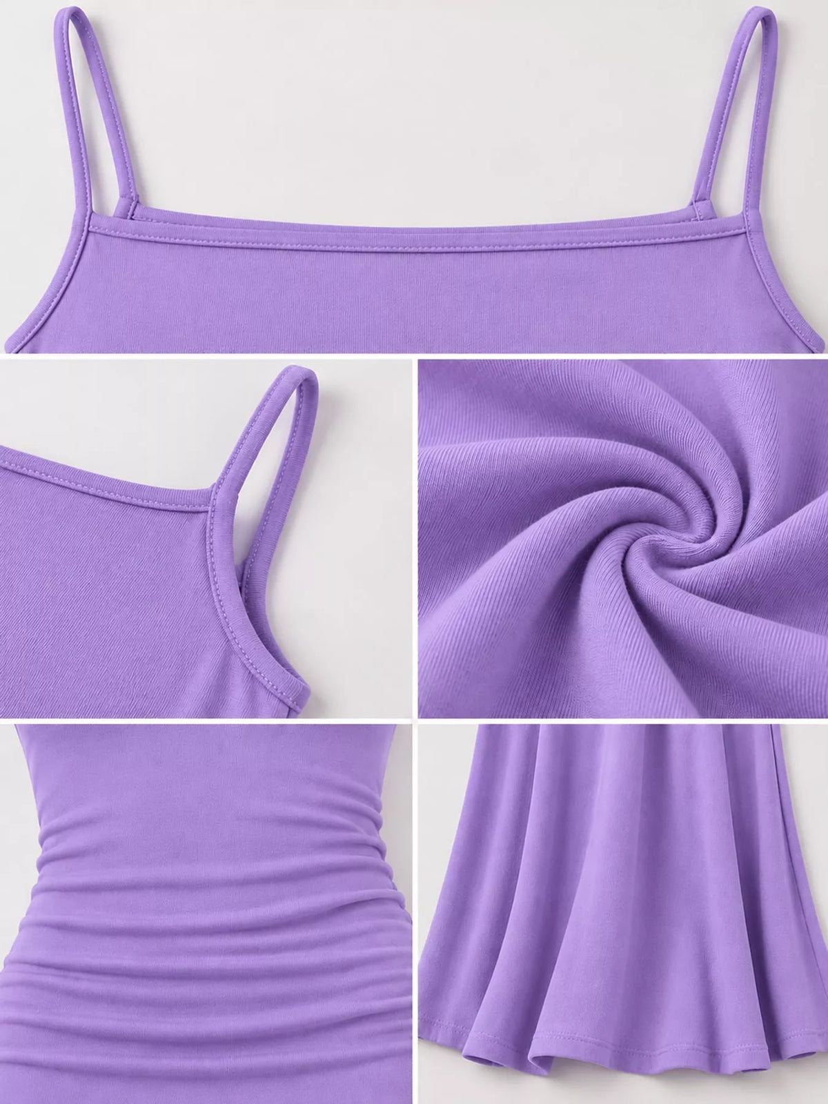 Square neck spaghetti-strap maxi dress, construction and design details