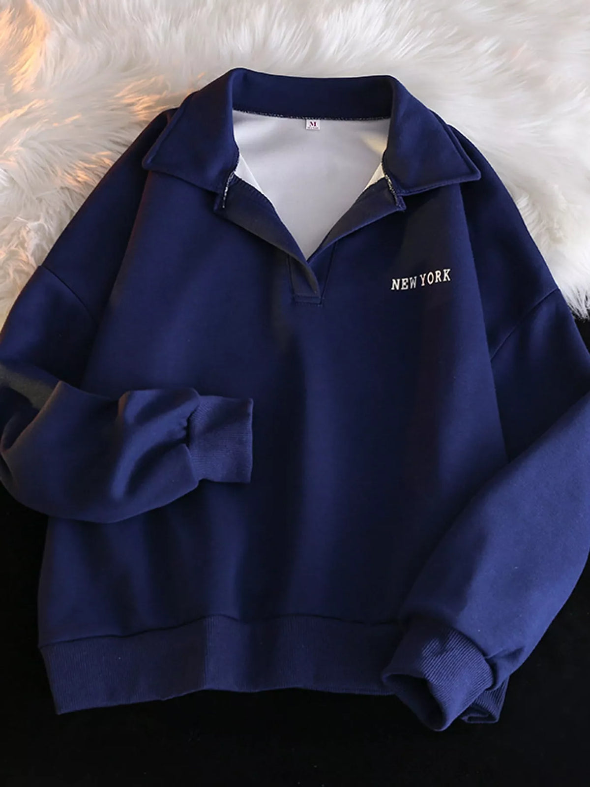 Navy polo collar long sleeve sweatshirt