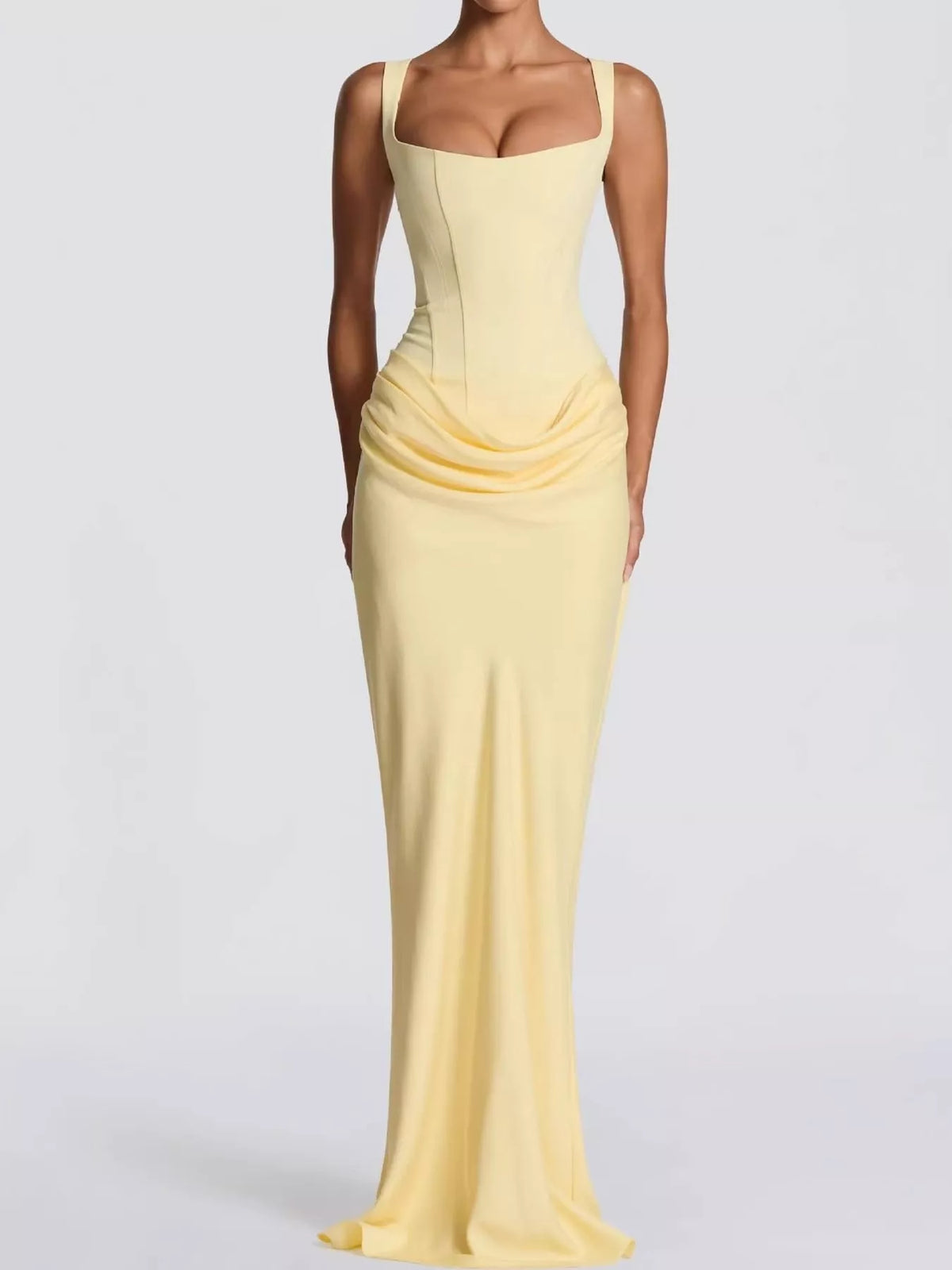 Square neck sleeveless maxi dress, front view on model