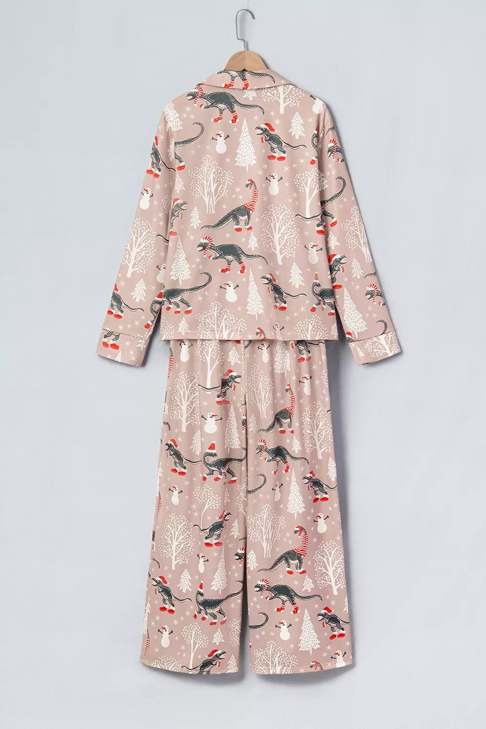 Christmas Dinosaur Print Lounge Top and Pants Set, back view