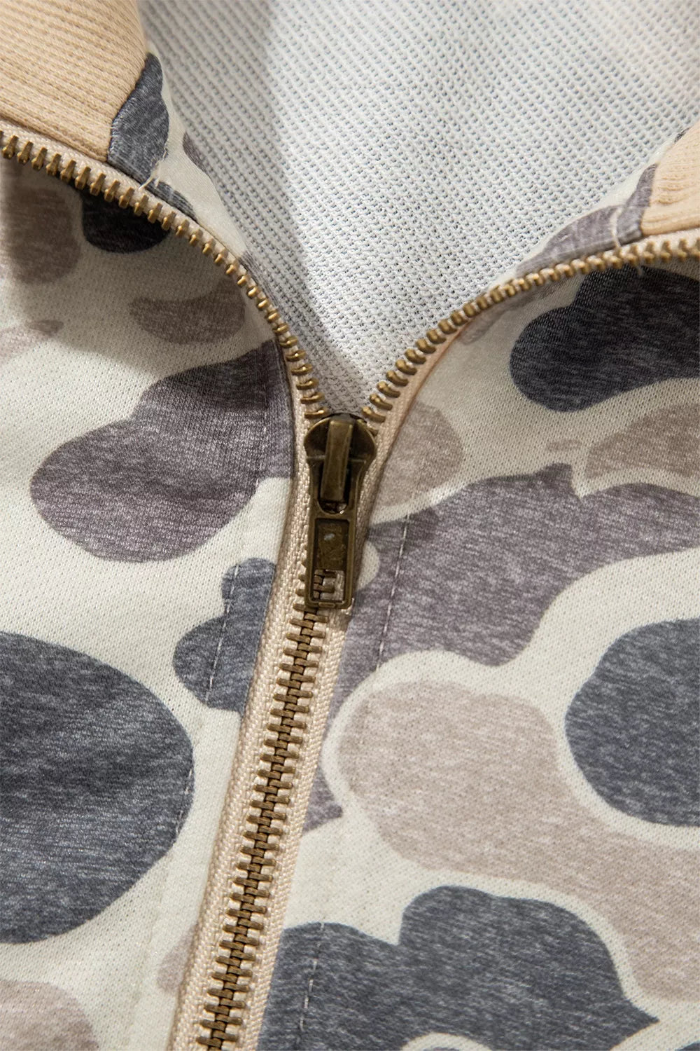 Green Camouflage camouflage print color block trim zip bomber sweatshirt