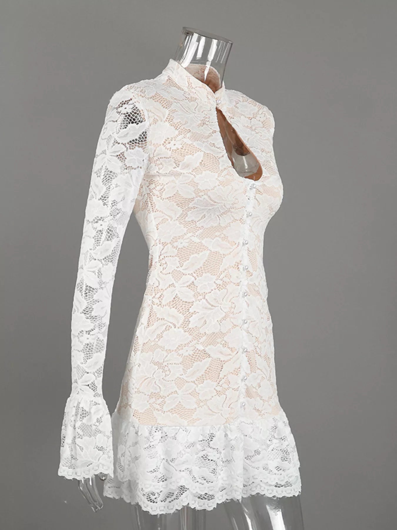 Trendsi Lace Long-Sleeve Ruched Mini Dress -