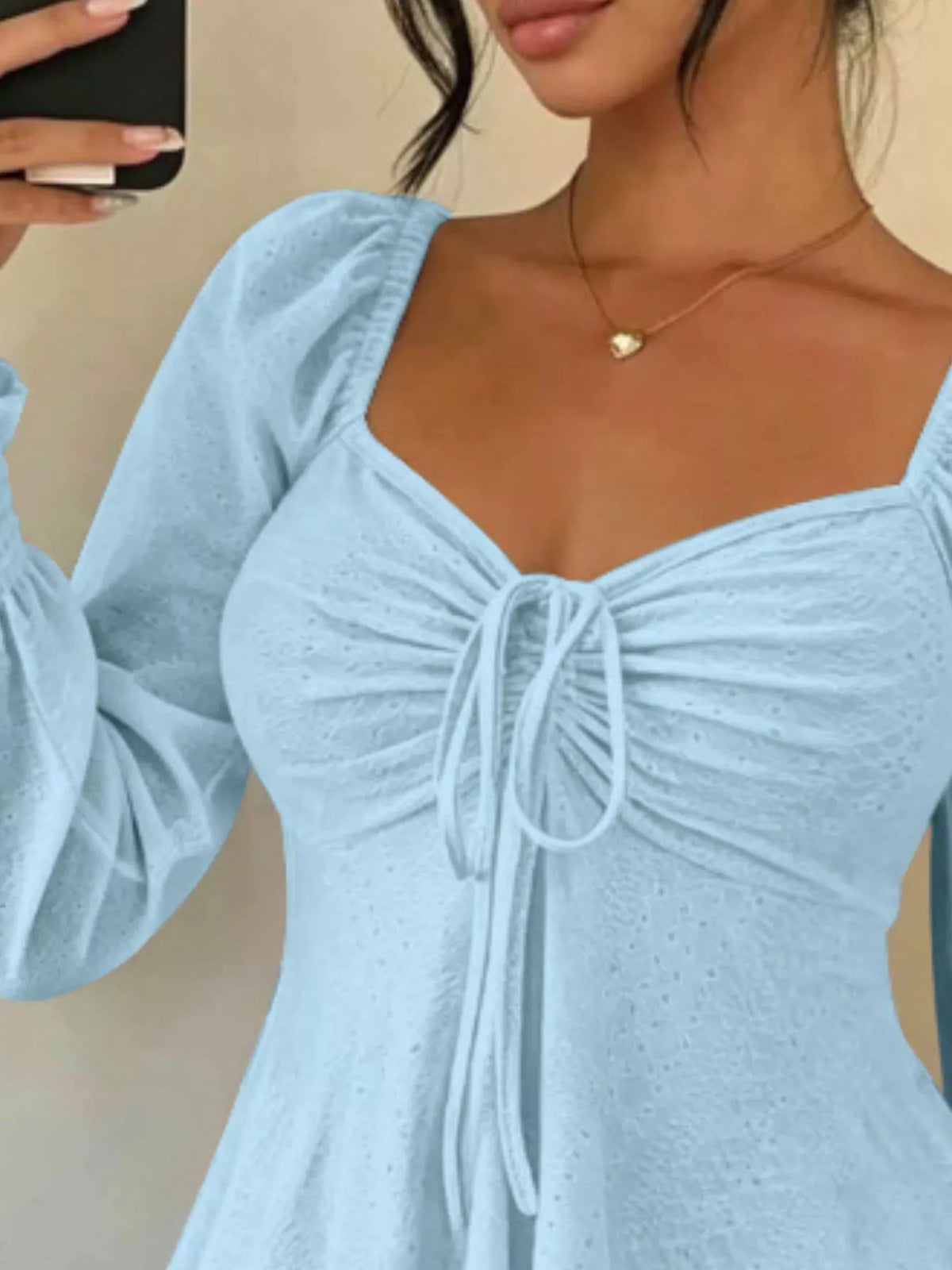Trendsi Ruched Sweetheart Neck Long Sleeve Top -