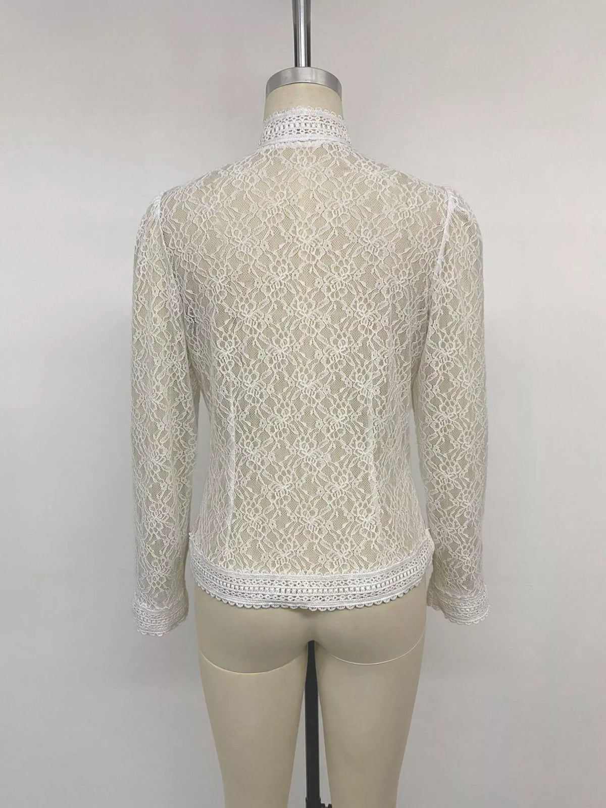 Lace mandarin-collar frog-button shirt