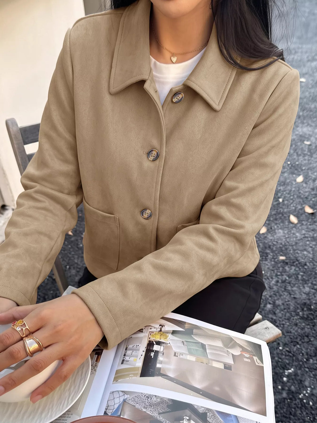 Trendsi Collared Neck Button Up Jacket -