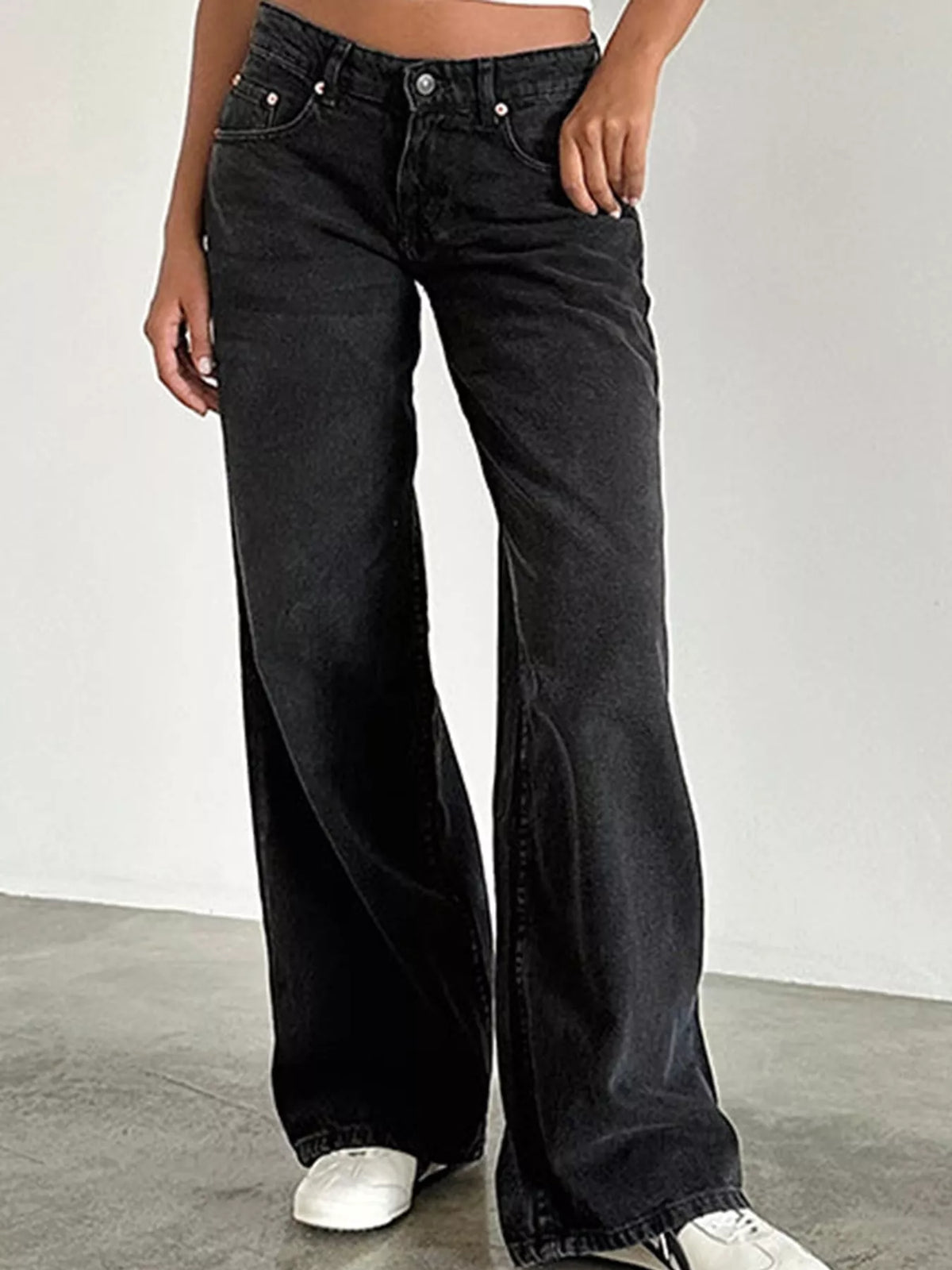 Wide-Leg Vintage Wash Jeans in charcoal, front view