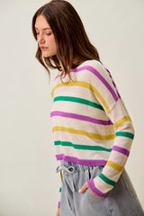 Trendsi SO ME Mardi Gras Color Stripe Lightweight Sweater Top -