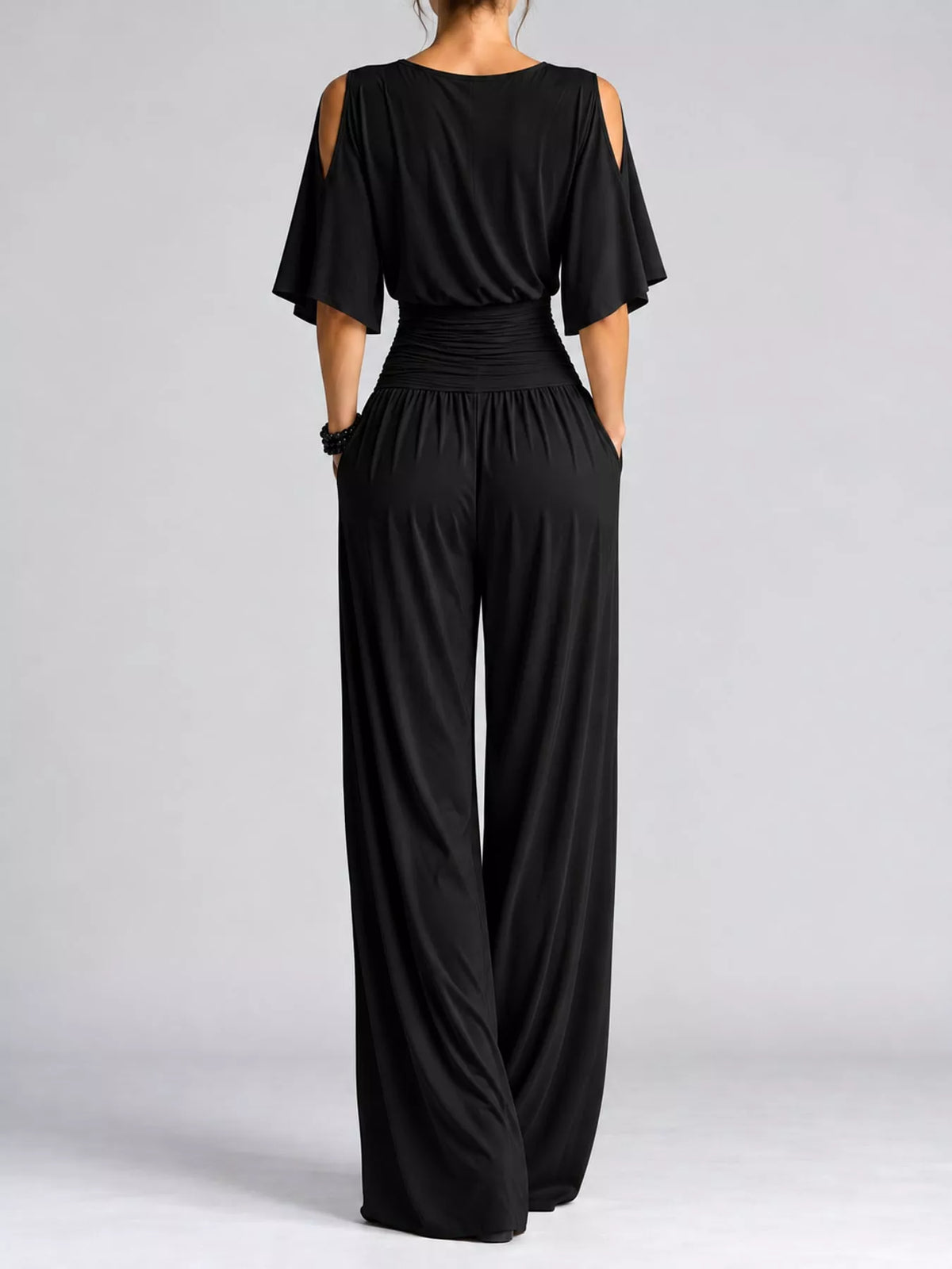 Cold Shoulder Wide-Leg Jumpsuit — back view