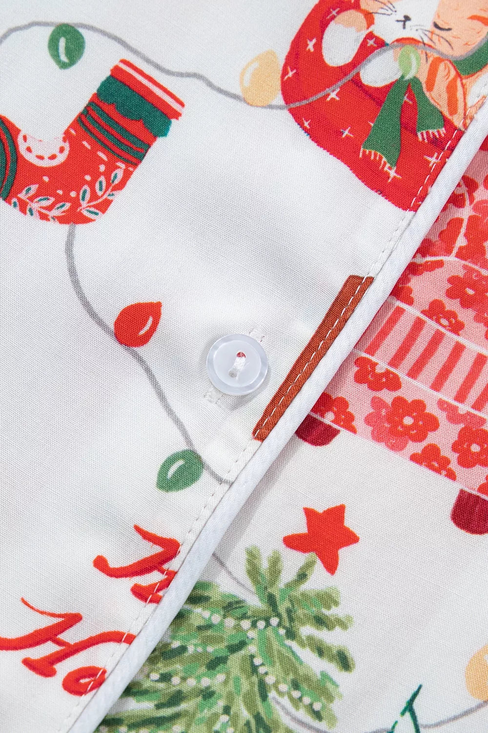 Christmas Print Button-Front Lounge Set, button detail