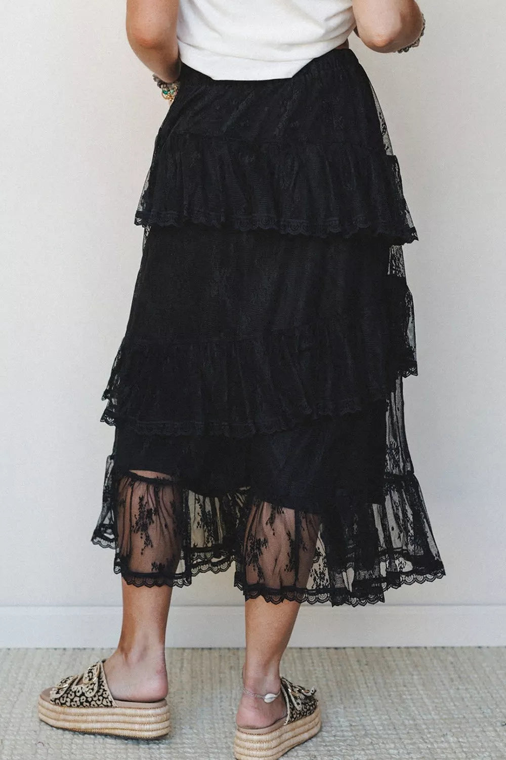 Trendsi Elegant Ruffle Lace Tiered Skirt -