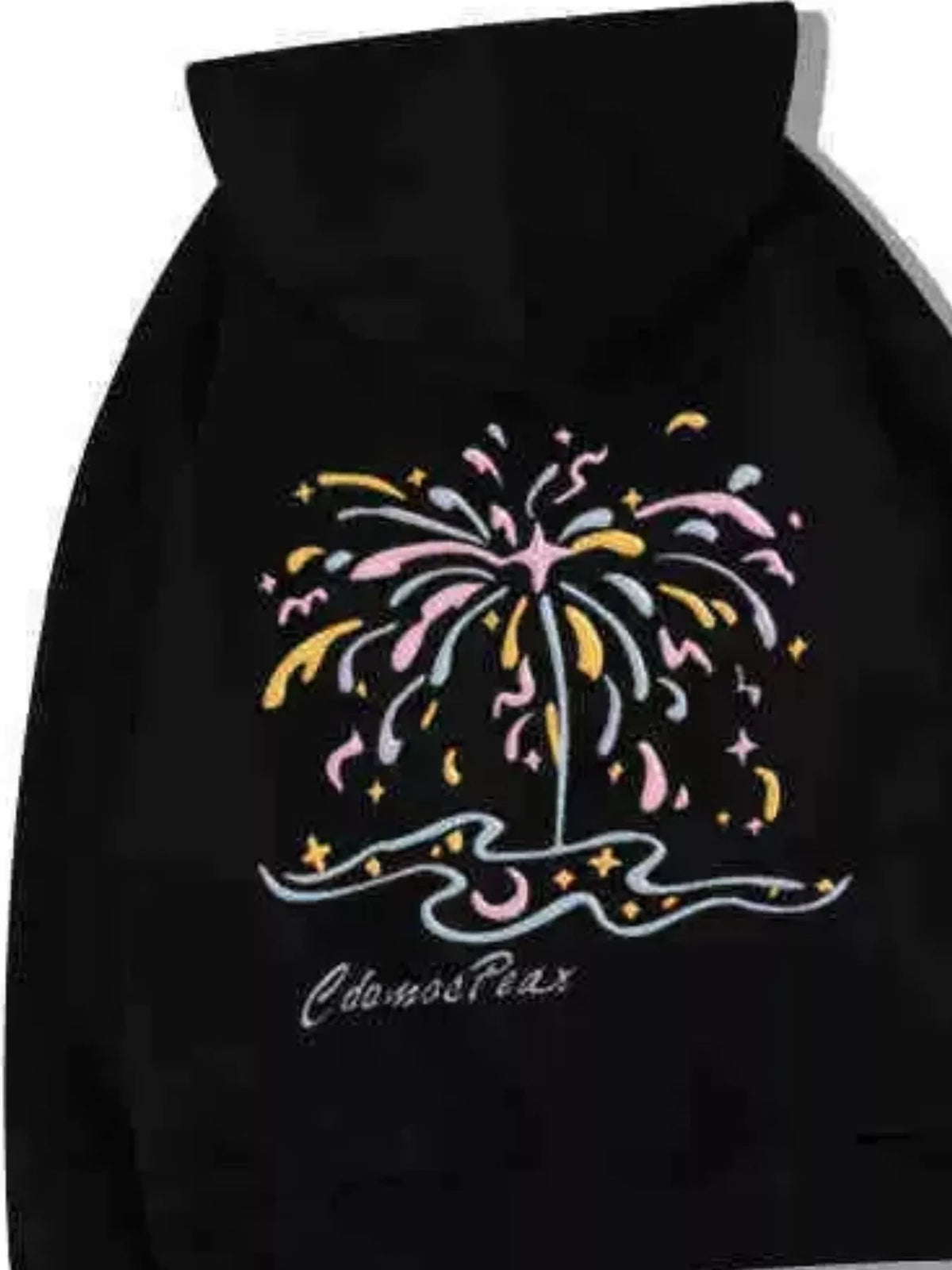 Women's Christmas Tree Fireworks Graphic Hoodie in Black, alternate view