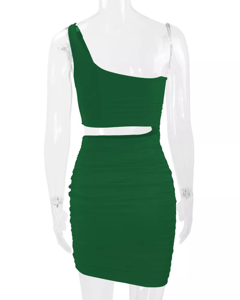 One-shoulder cutout dress, green mannequin back