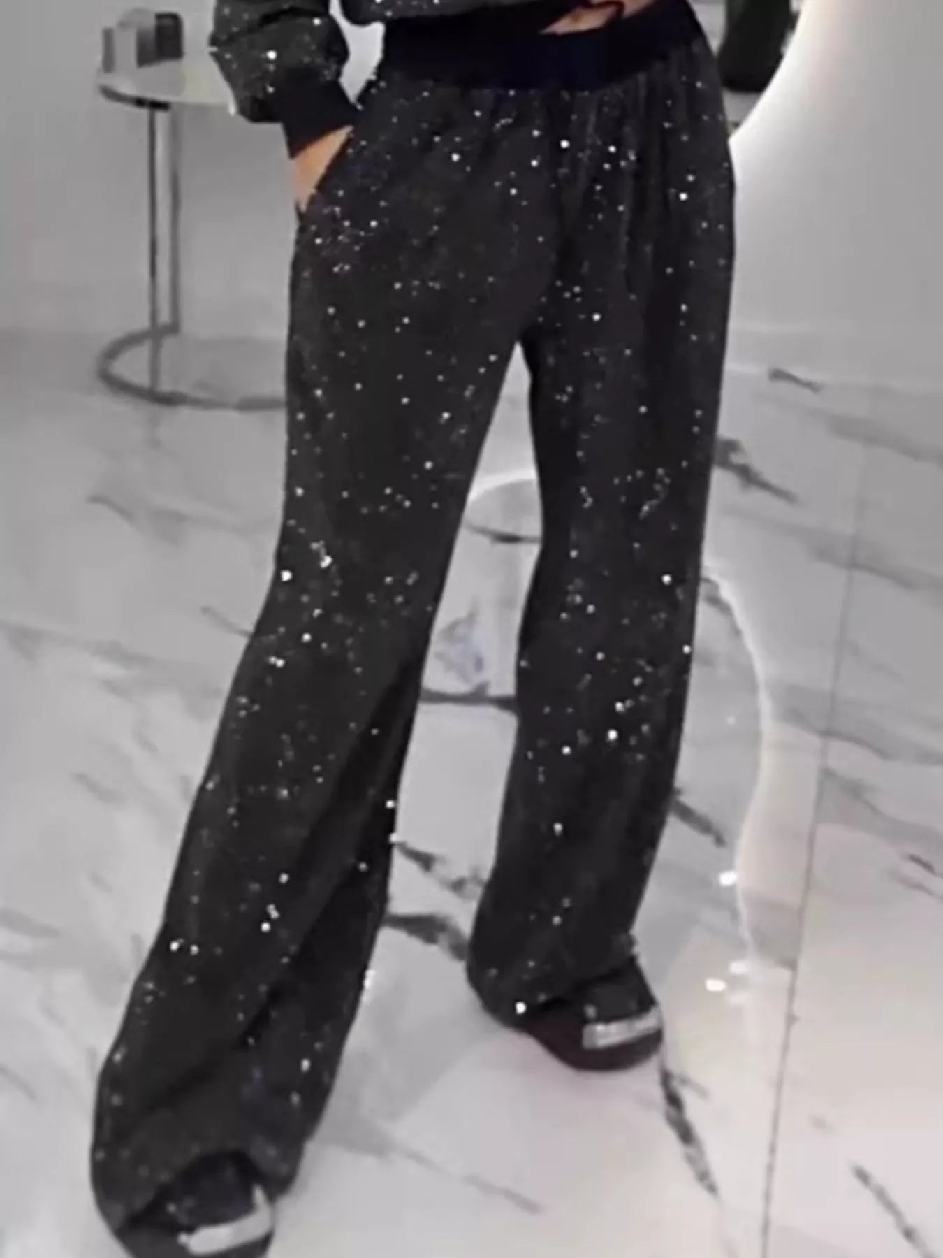 Trendsi Rhinestone Long Sleeve Top and Pants Set -