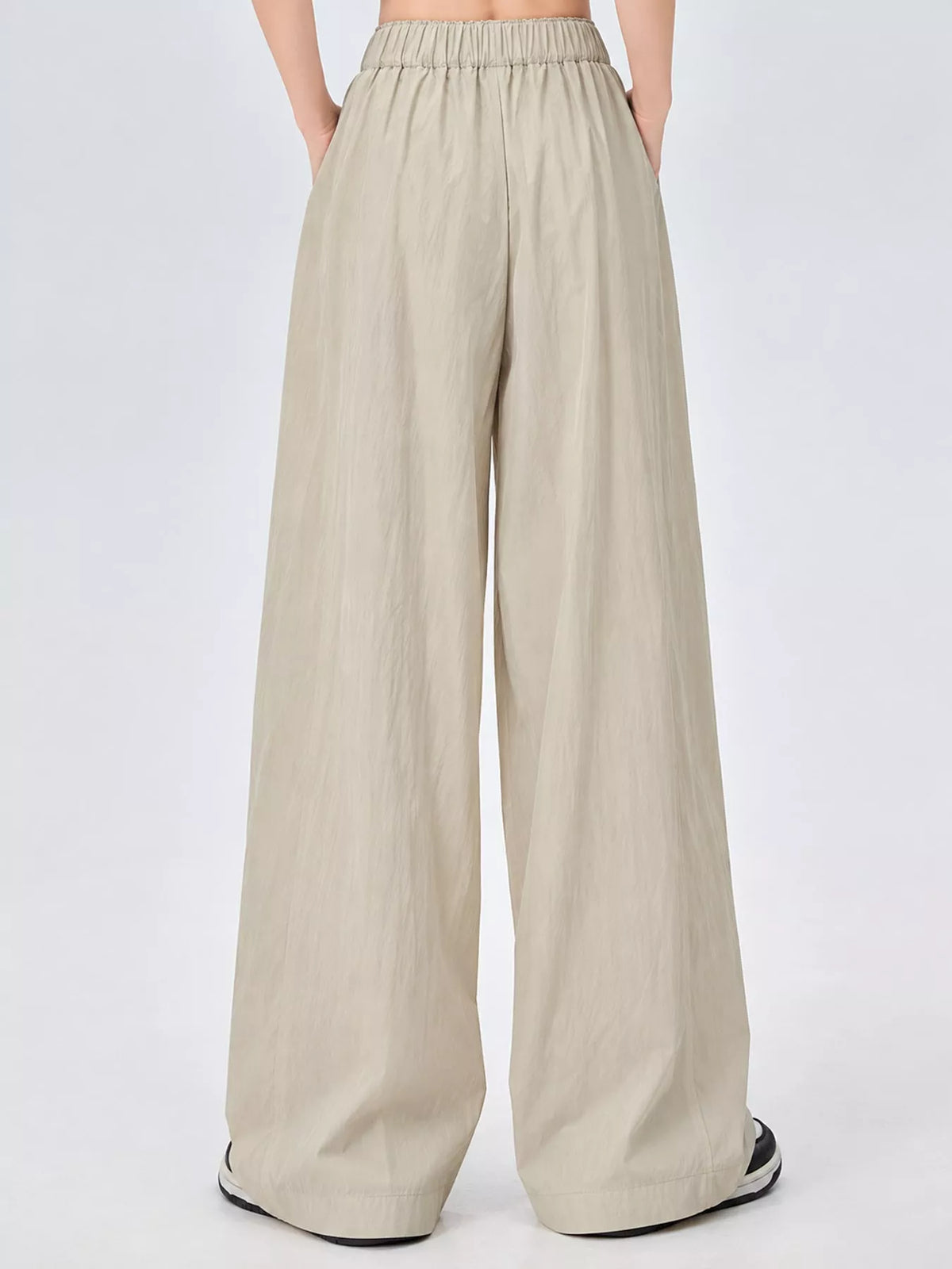 Women's High-Waisted Loose Fit Wide-Leg Casual Pants in beige — front view