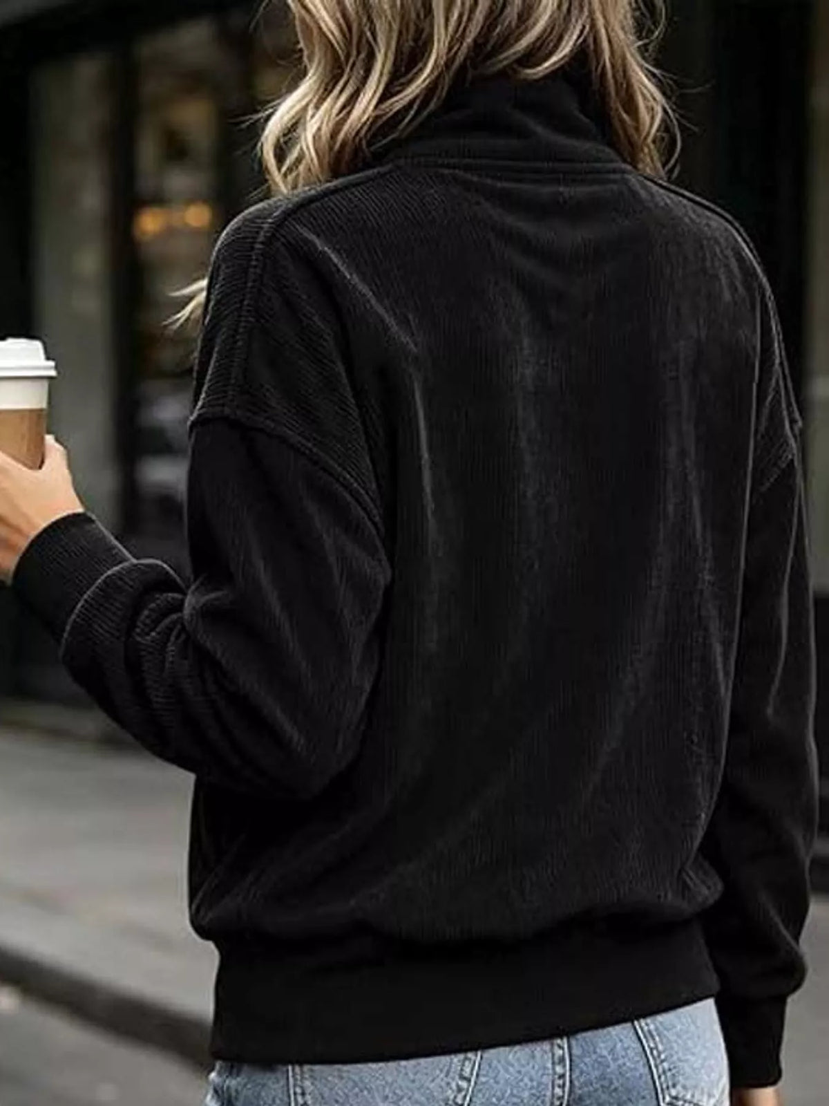 Quarter-snap sweatshirt, black back