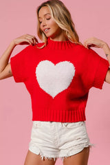 Trendsi BiBi Rib Banded Heart Pattern Valentines Sweater -