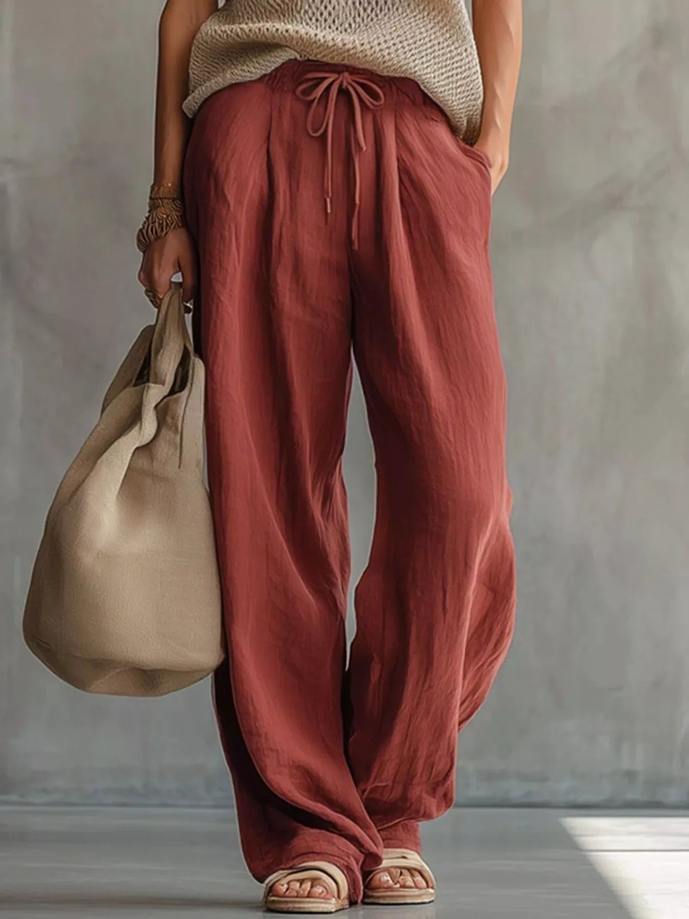 Trendsi Openwork Knit Top and Wide-Leg Pant Set -