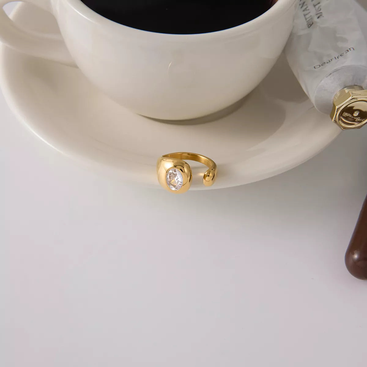 Trendsi 18K Gold-Plated Rhinestone Open Ring -