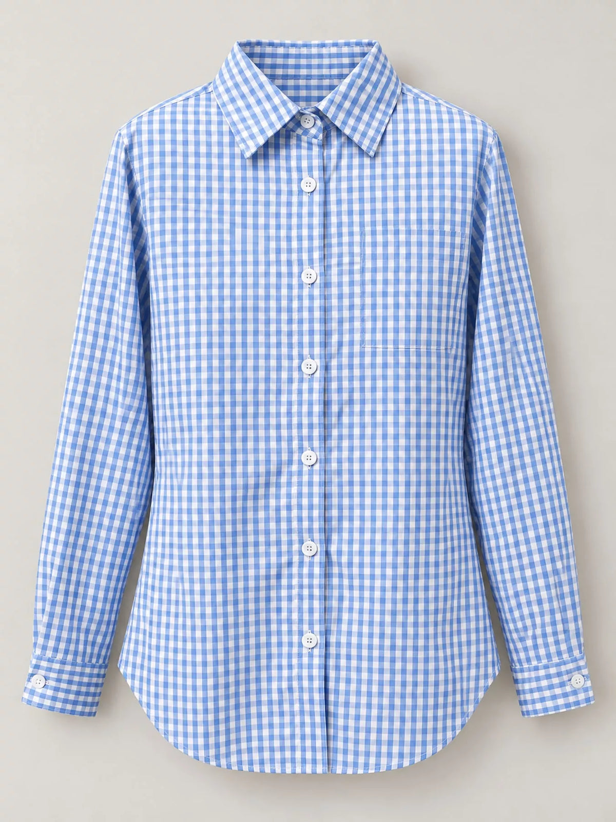 Light blue and white plaid button-down shirt