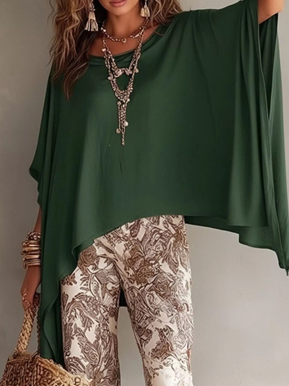 Trendsi Full Size Oversized Batwing Sleeve Flowy Top Plus Size -