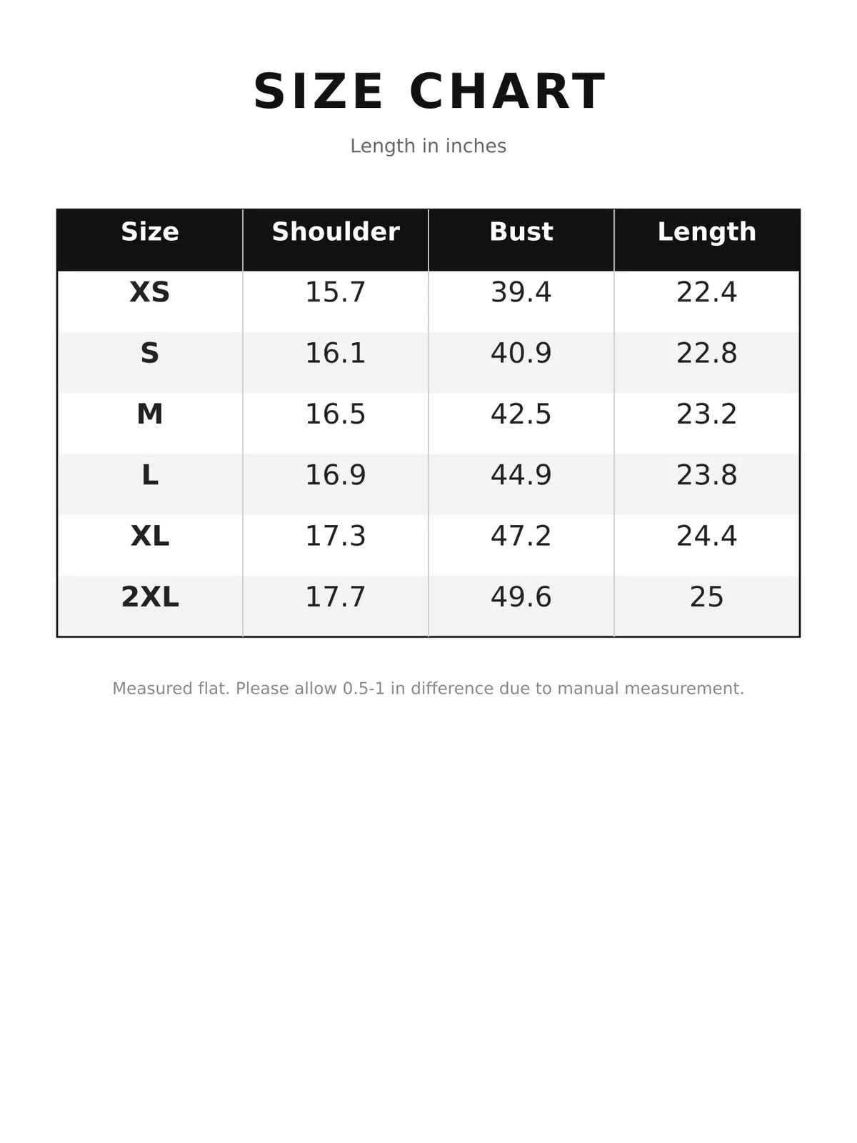 Size chart for women's distressed raw hem denim jacket