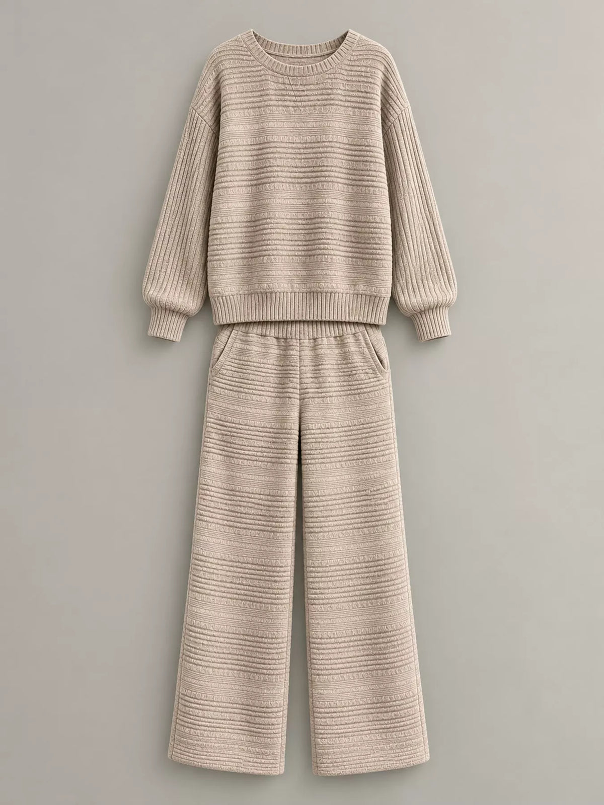 Ribbed Knit Top and Wide-Leg Pants Set — garment front