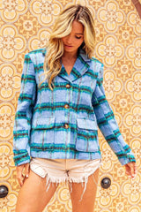 Trendsi BiBi Flap Pockets Brushed Vintage Plaid Jacket -