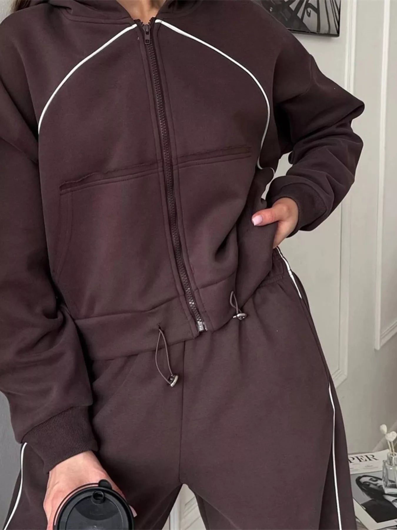 Trendsi Fleece Zip-Up Hoodie and Joggers Set -