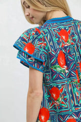 Trendsi Umgee Abstract Print Flutter Sleeve Blouse -