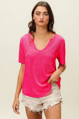 Trendsi BiBi Waved Rib U Neck Top With Front Pocket -