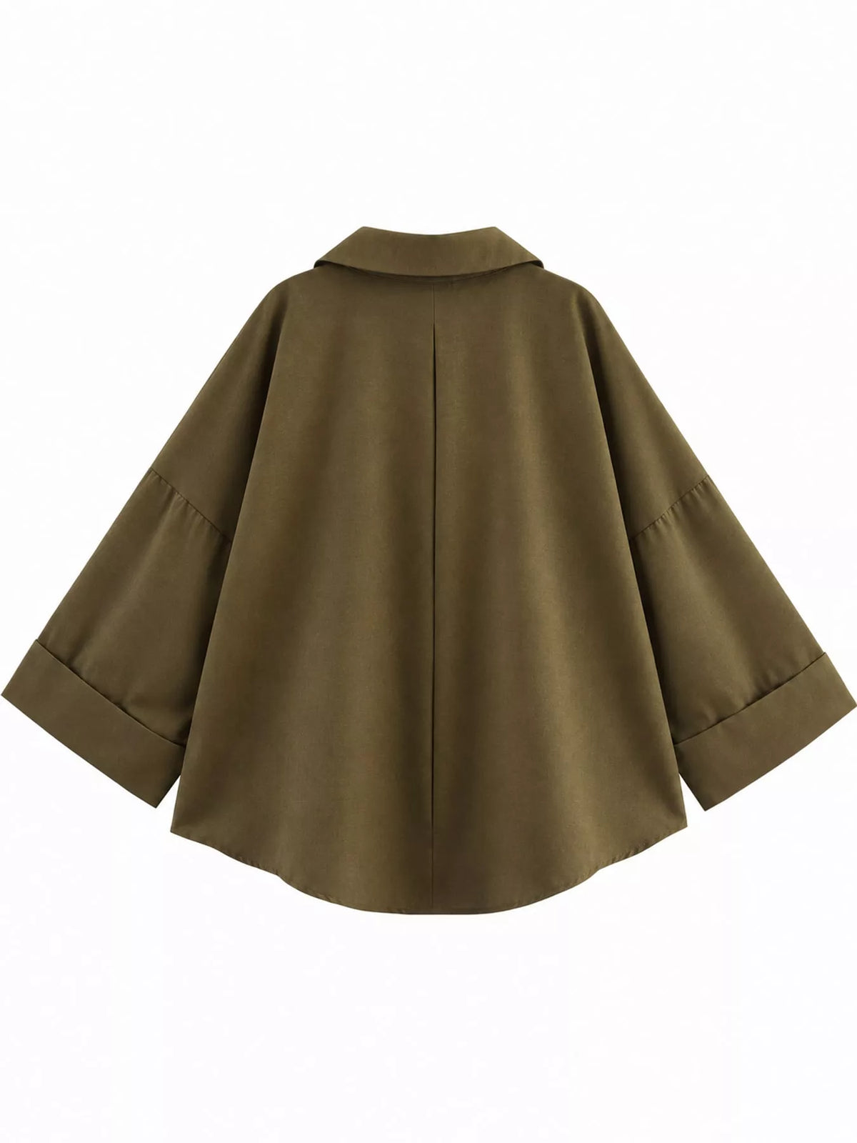 Army Green button-up three-quarter sleeve shirt