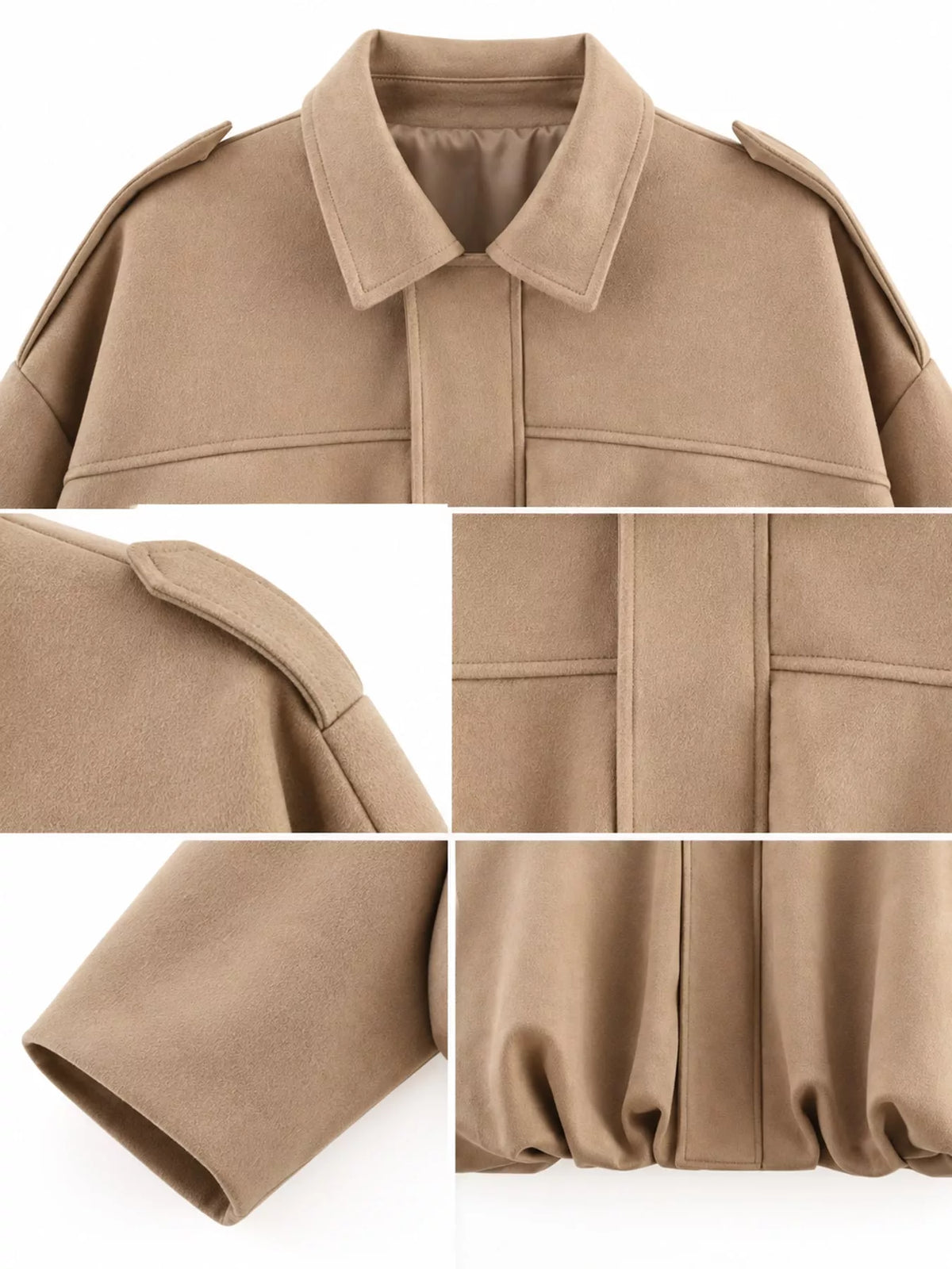 Oversized zip jacket, tan detail collage