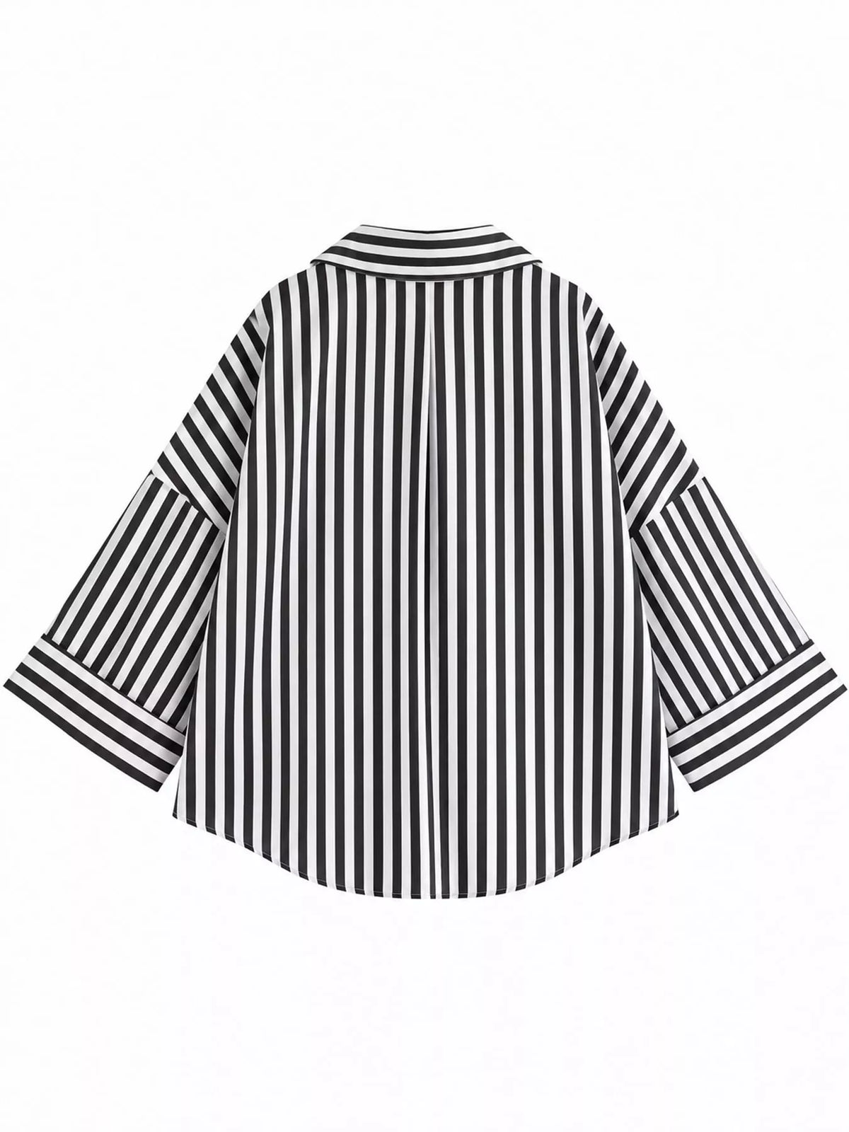 Black And White Stripes button-up three-quarter sleeve shirt