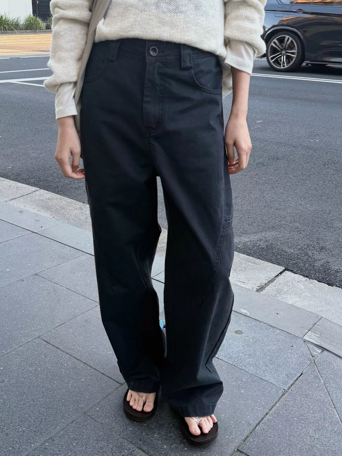 Cargo Wide-Leg Pants in charcoal gray