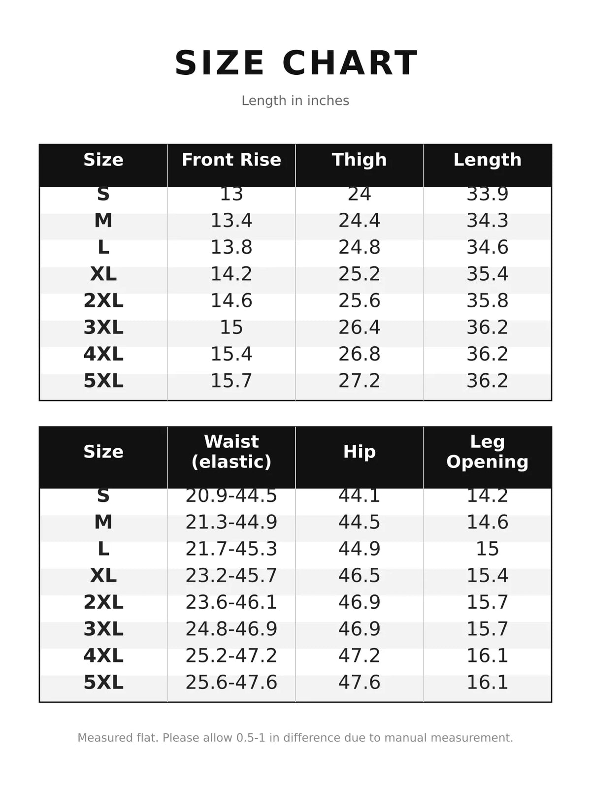 Size chart for linen-blend harem pants