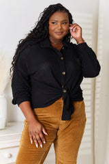 Trendsi Double Take Waffle-Knit Collared Neck Dropped Shoulder Shirt -