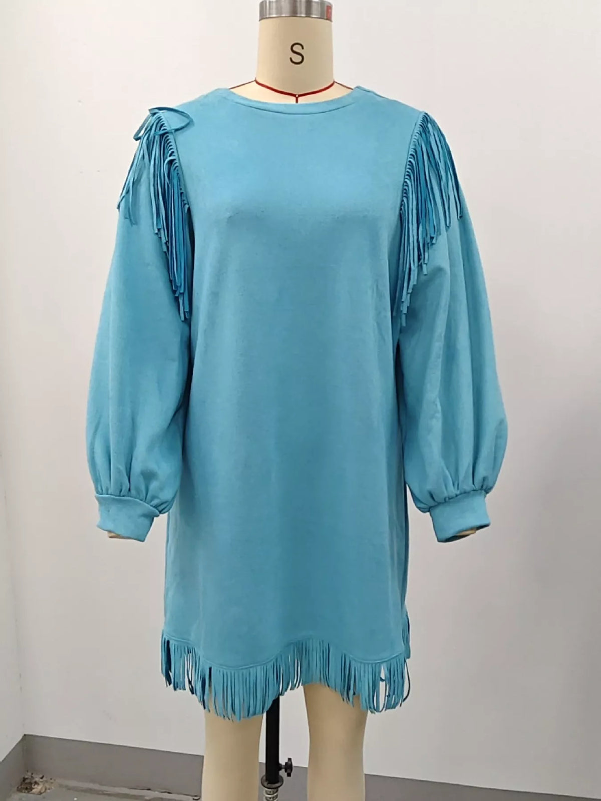 Round neck long sleeve mini dress, product view