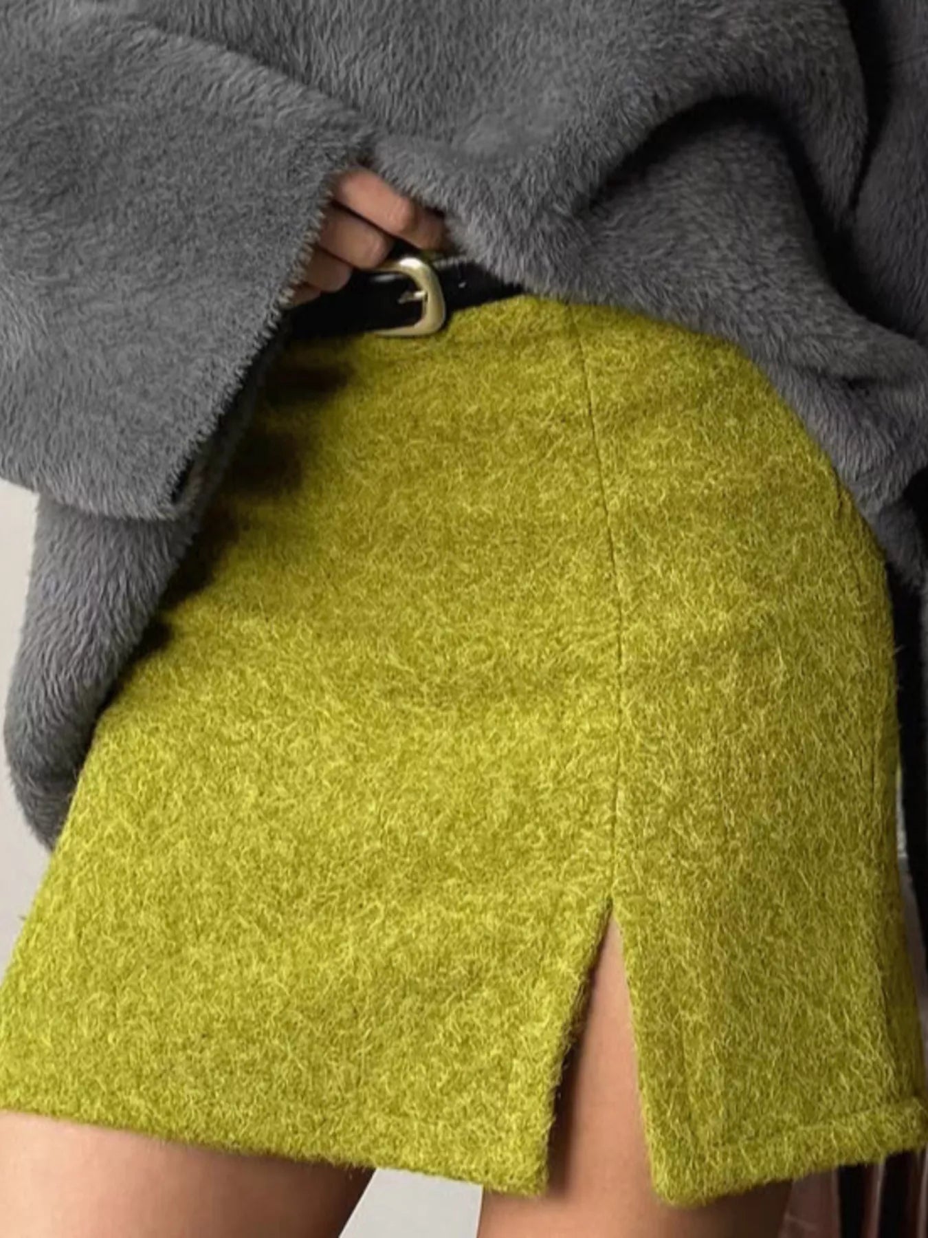 Trendsi Textured Mini Skirt with Front Slit -