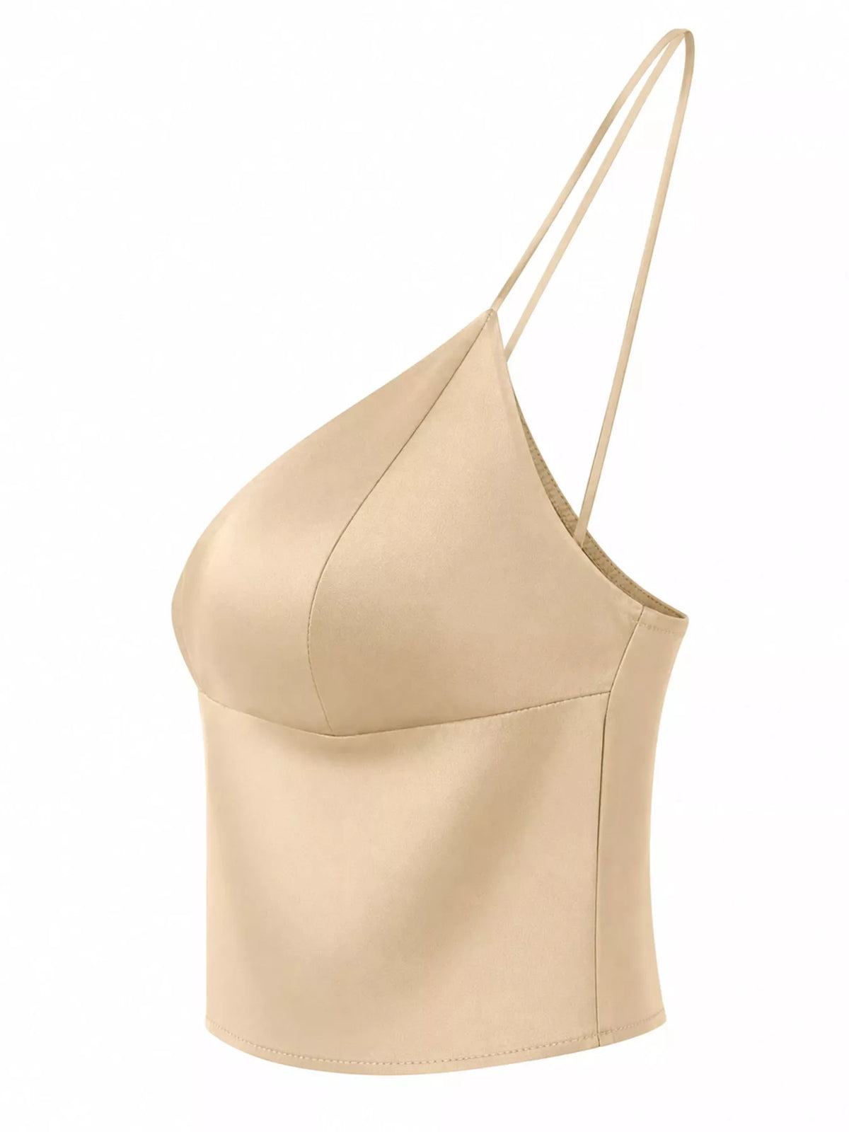 Beige satin v neck cami, side view