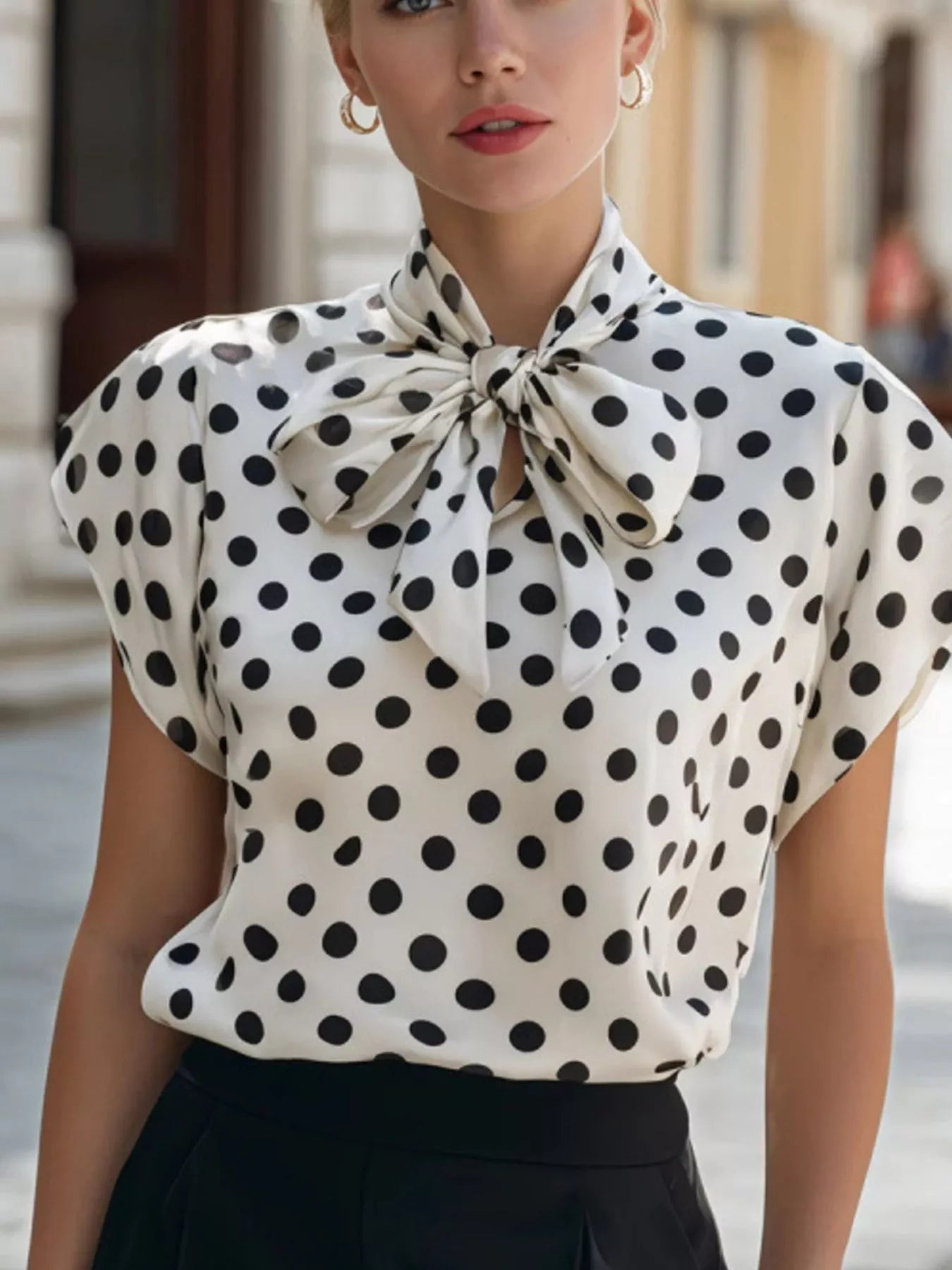Trendsi Polka Dot Bow Tie Blouse -