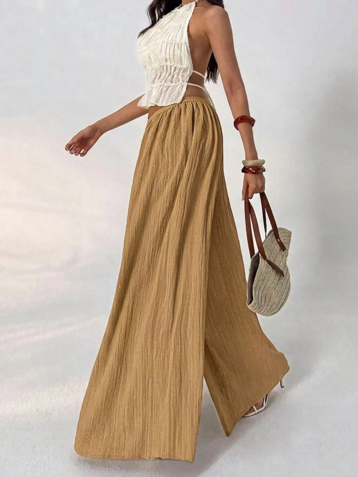High-Waisted Pleated Wide-Leg Trousers, side view
