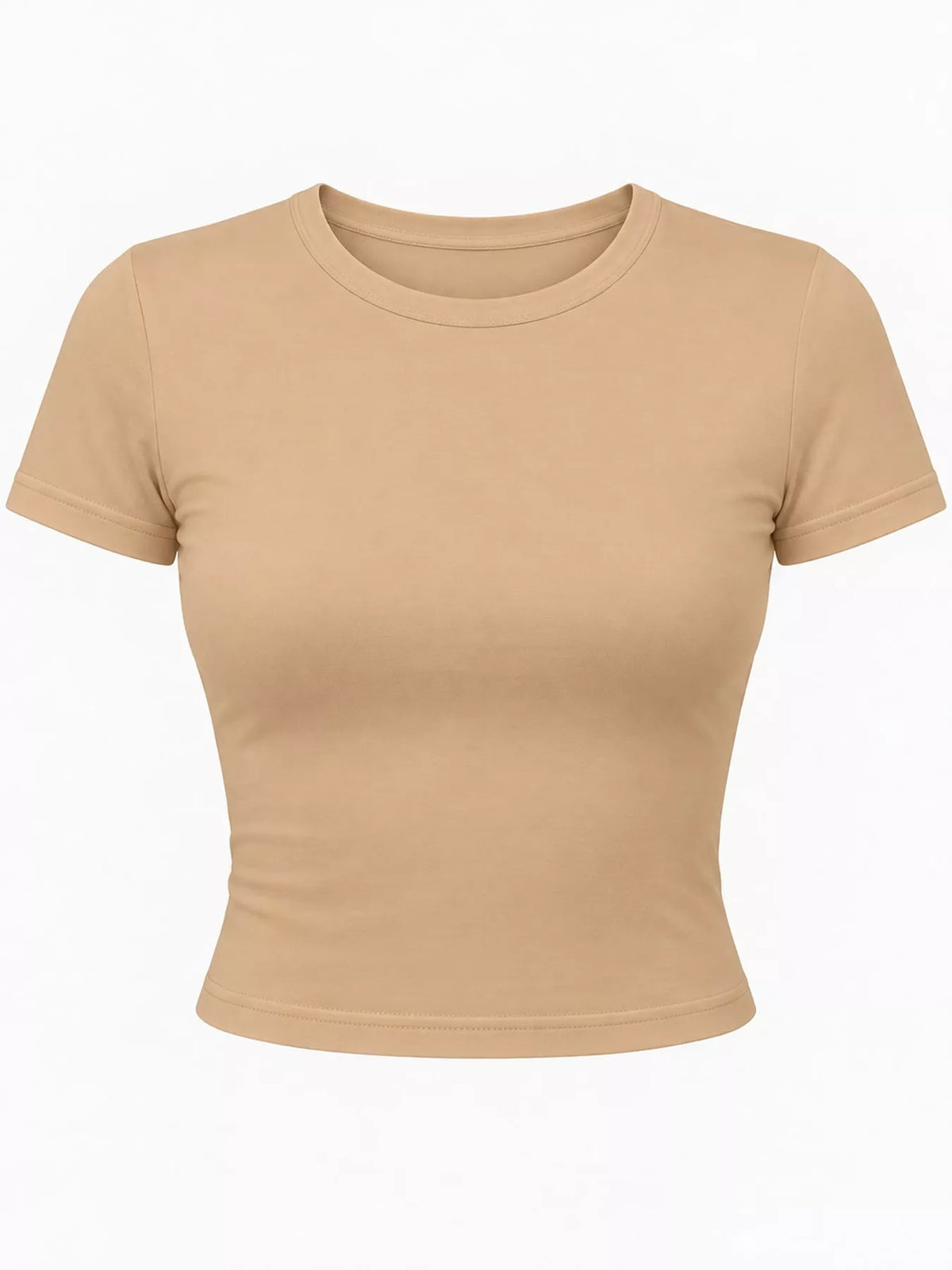 Beige crew neck crop T-shirt, front product view