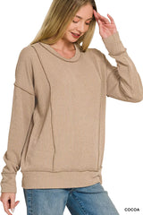 Trendsi Zenana Corded Rib Long Sleeve Round Neck Top - Pants